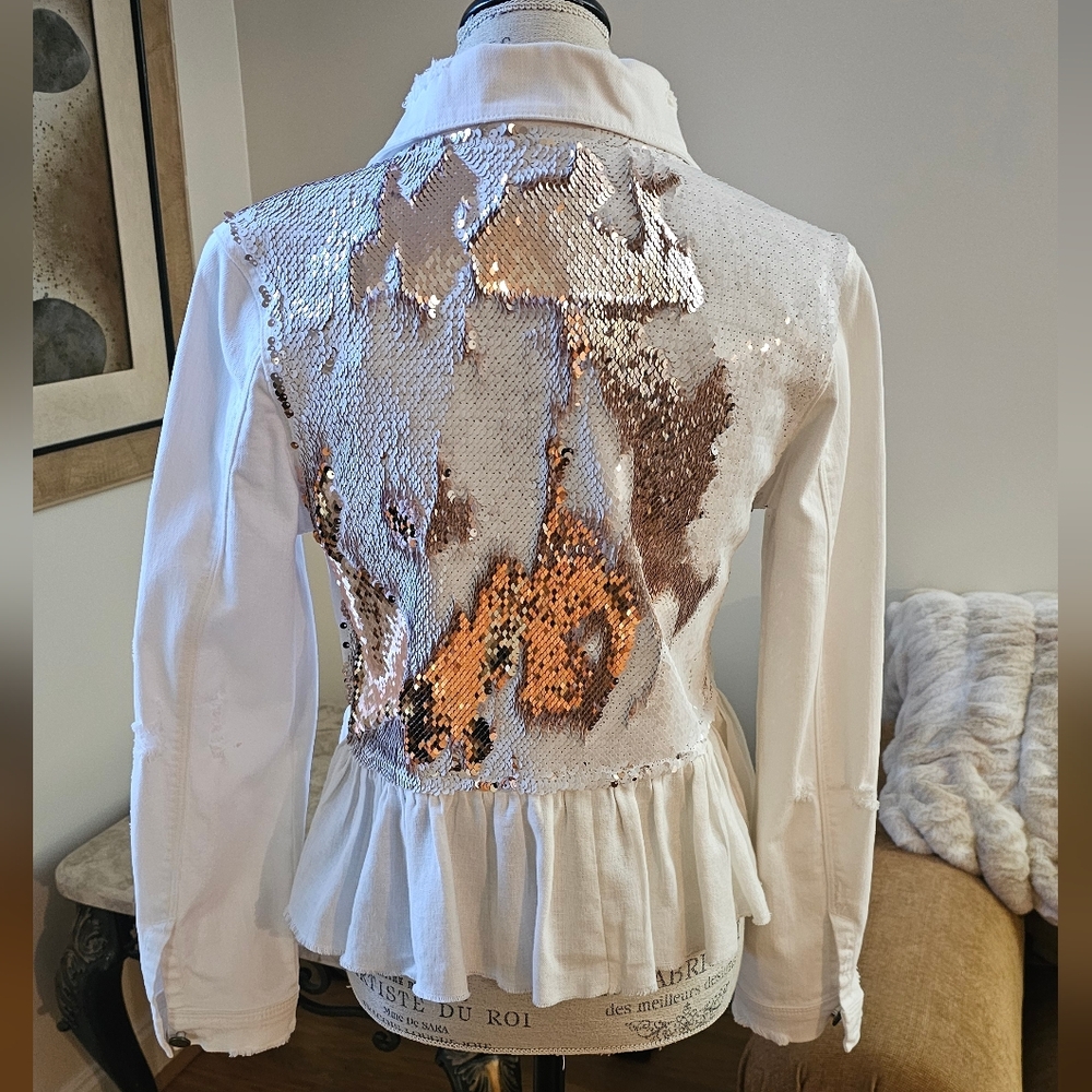 Romi Basha White Denim+Sequins Peplum Jacket-Retail $595 NWT-revolve-IYKYK